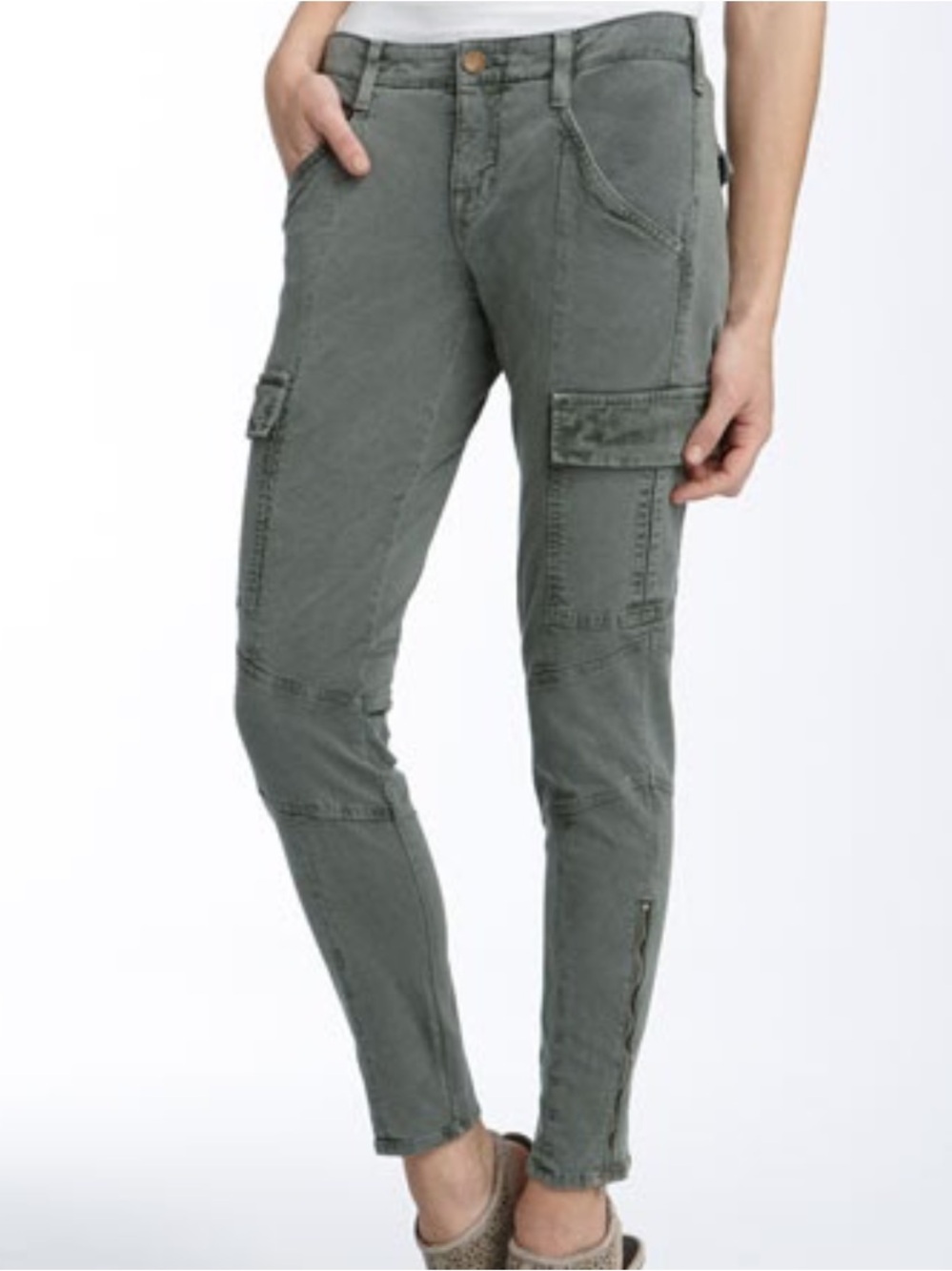 J brand green motto zipper ankle cool skinny jeans pants size 25